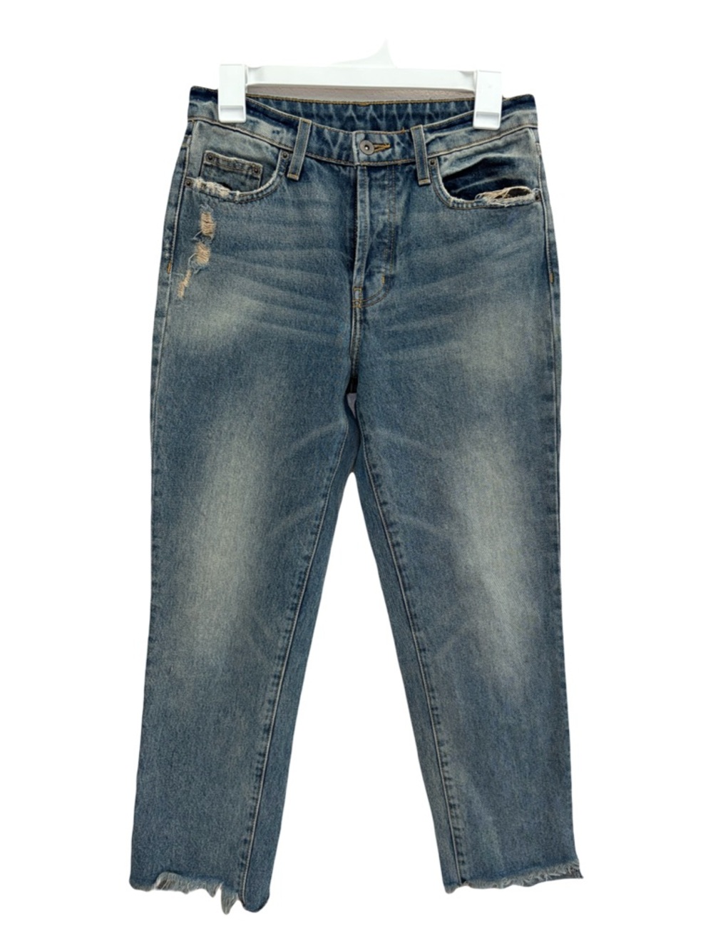 Carmar Distressed High-Rise Cropped Button Fly Jeans Washed Blue Size 27 Women’s